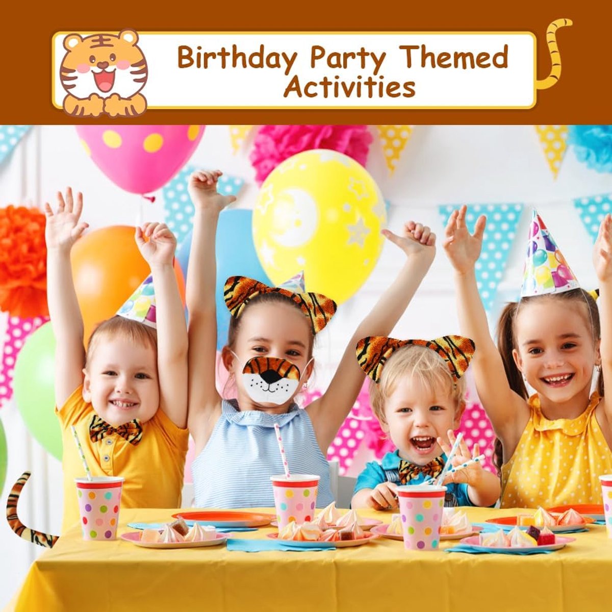 Dierenkostuum voor kinderen, 5-delige set, Tuturok voor meisjes, Dierenoren, Neus, Vlinderdas, Staart, Verkleedset voor Carnaval, Halloweenfeest