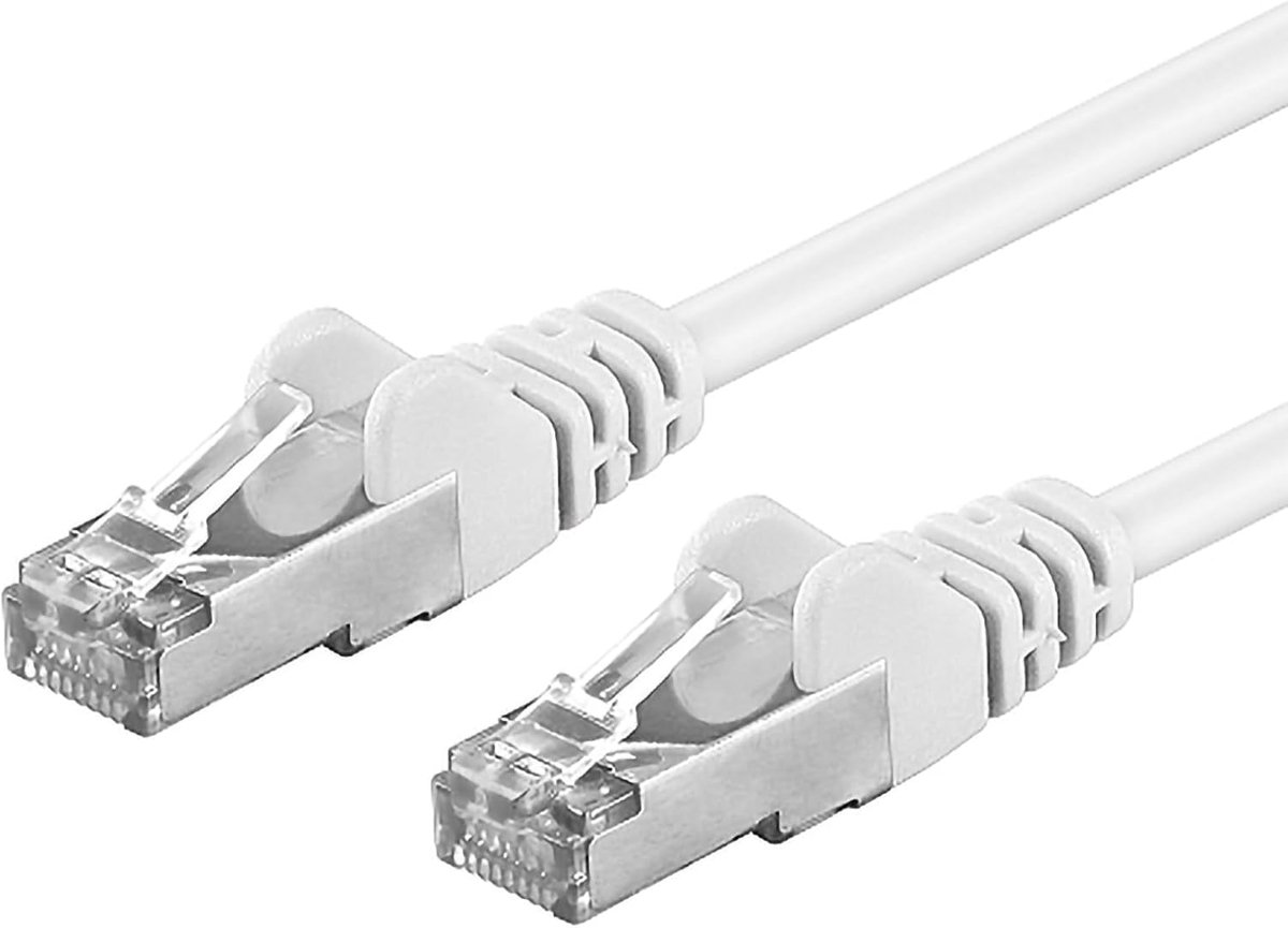 Netwerkkabel, ethernet, LAN en patchkabel CAT6a, 10Gbit/s, S/FTP PIMF afscherming, AWG 26/7, 100% Cu, snel flexibel en robuust RJ45-kabel, wit, 5 m