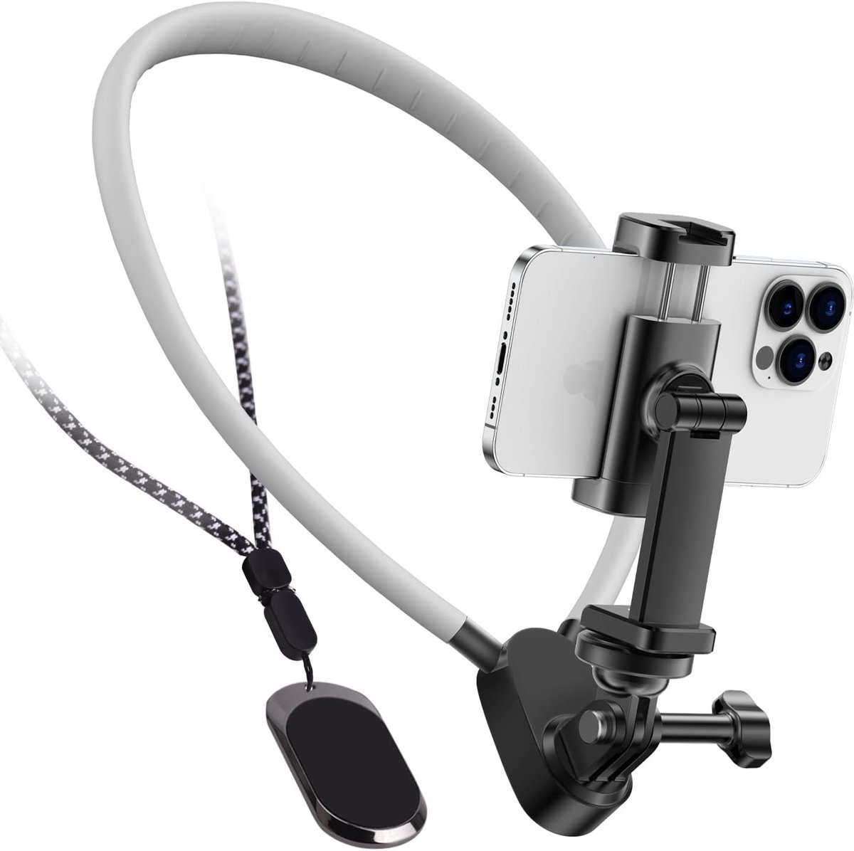POV/Vlog Nekhouder met Telefoonclip voor iPhone 17 16 Pro | Handsfree Telefoon Neck Houder Selfie Mount Video-opname voor iPhone en Alle Telefoons voor Camera GoPro Insta 360 DJI