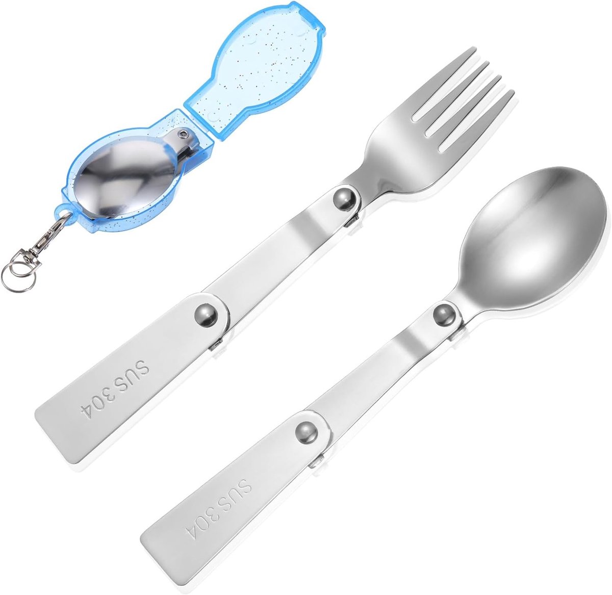 Set van 2 Opvouwbare Lepels en Vorken van RVS, Ideaal voor Reizen, Kamperen en Picknicken met Plastic Opbergdozen