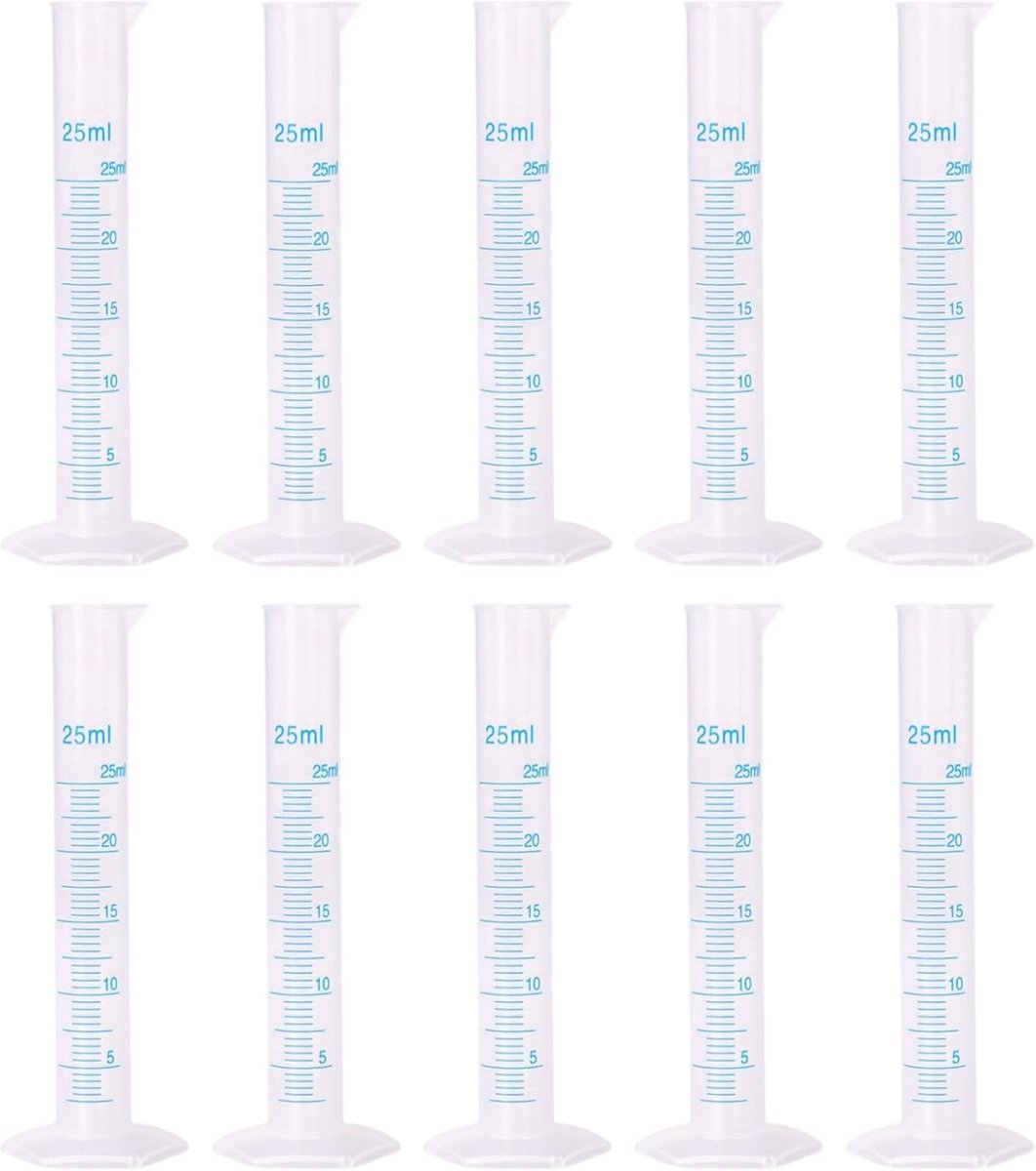 Cilinders, kunststof, 25 ml, stabiele en duurzame meetcilinder, 10 ml, nauwkeurige meting, vloeistofmeetgereedschap voor chemische keuken, voldoende hoeveelheid