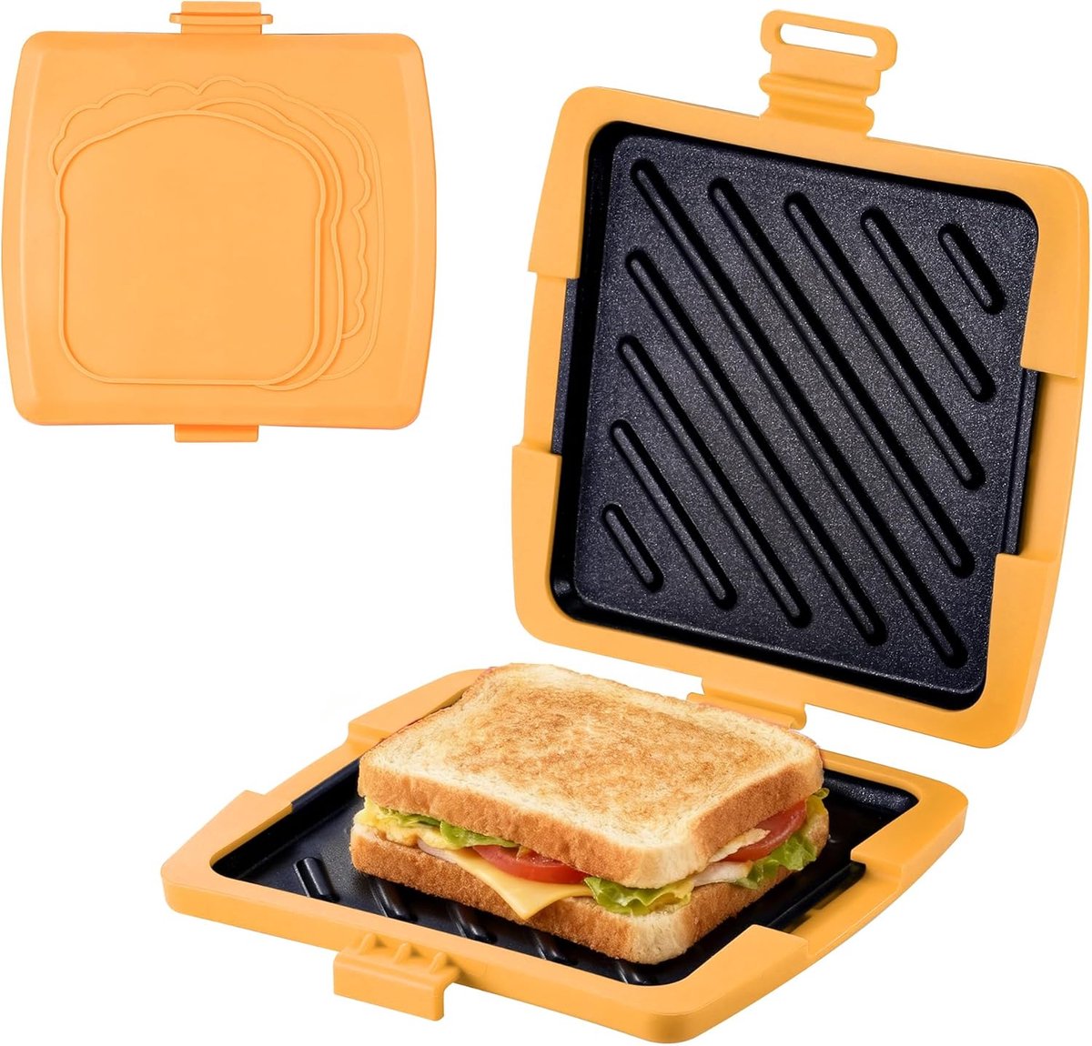Toastie Maker, Oranje Micro Toastie Maker met Verwijderbare Aluminium Platen & Siliconen Shell, 16 x 16cm Magnetron Sandwich Broodrooster voor Spek Sandwich Panini Grillen