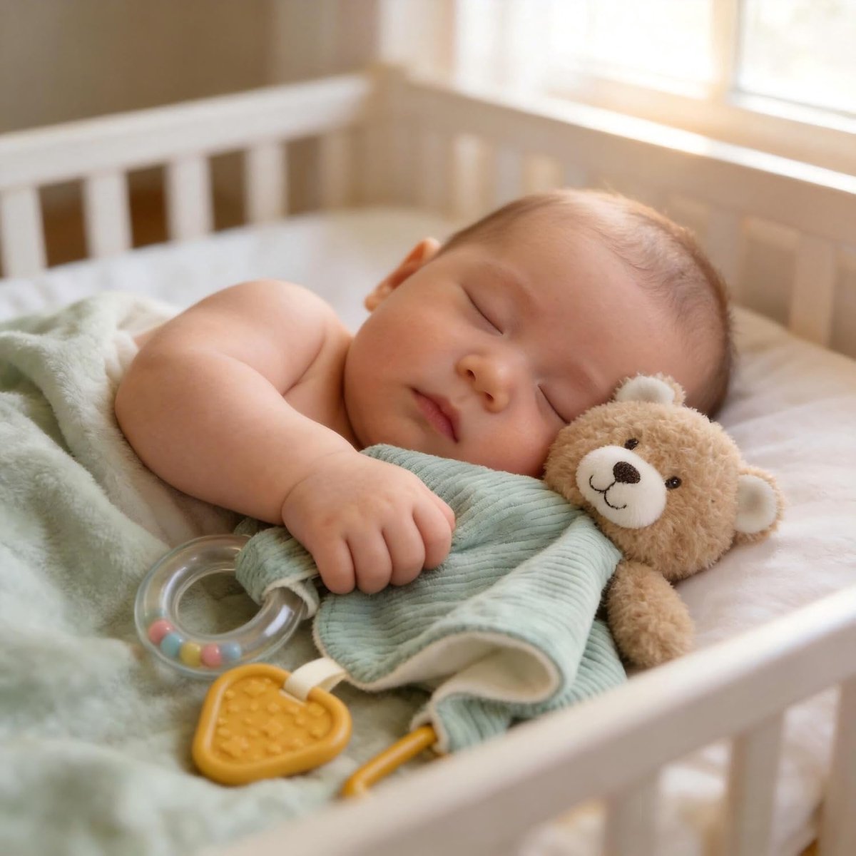 3-in-1 Baby-knuffeldeken met bijtring & rammelaar | Pluche, knaagbare dierenhoofd-veiligheidsdeken, verjaardagscadeau - Blauwe beer