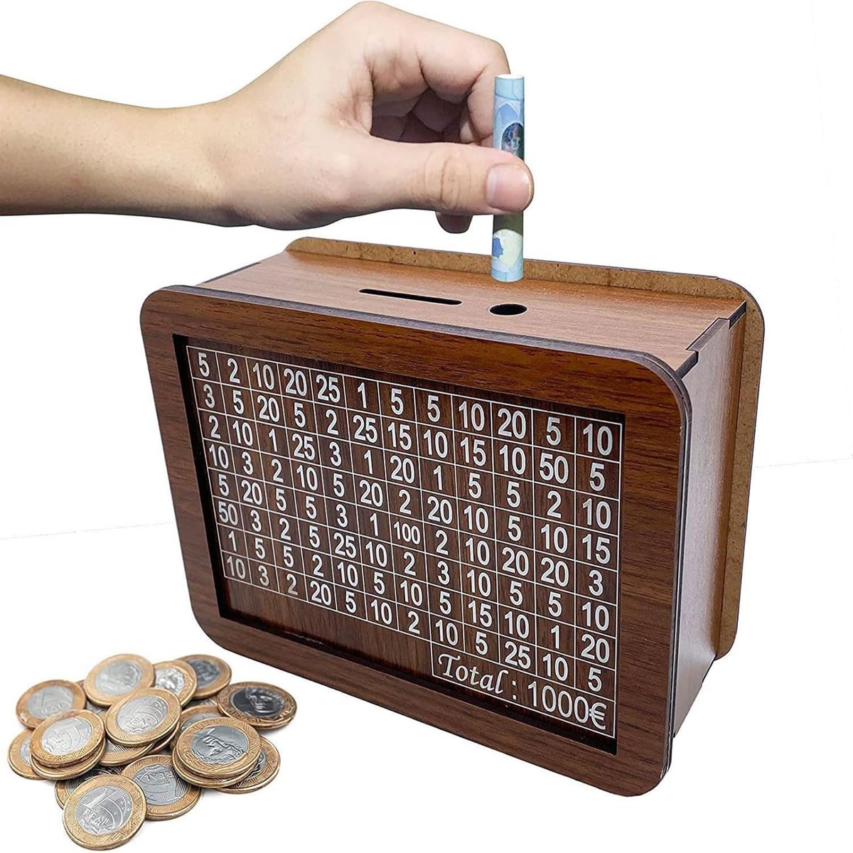 gelddoos, retro gelddoos opslagdoos, herbruikbare gelddoos met spaardoel en nummers om te controleren, gelddoos voor helpt kinderen en volwassenen De gewoonte om te sparen aan(1000€)