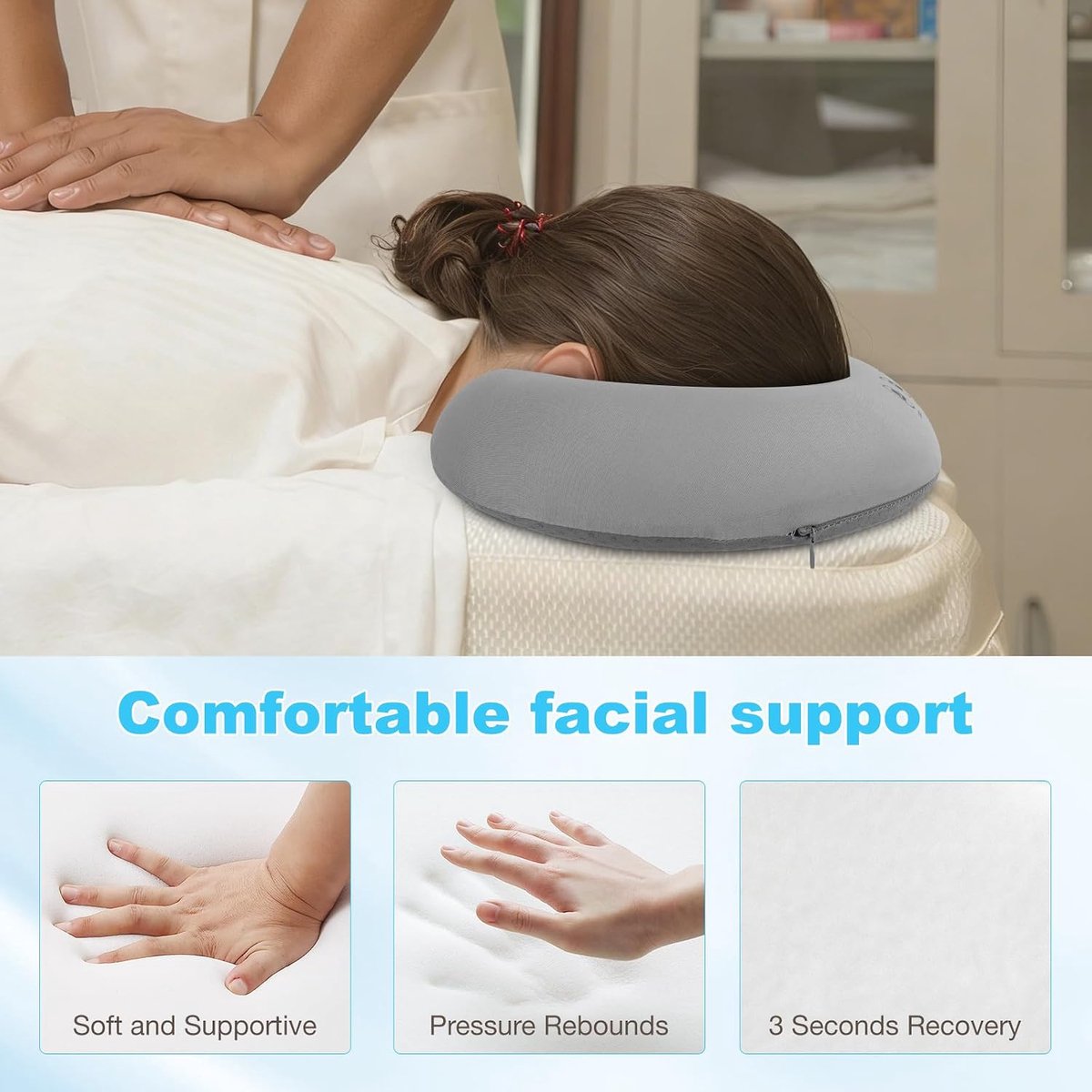 gezichtsmassagekussen, U-vormig massagekussen, U-vormig gezichtskussen, spa-gezichtskussen met gat voor spa, massage, schoonheidssalon