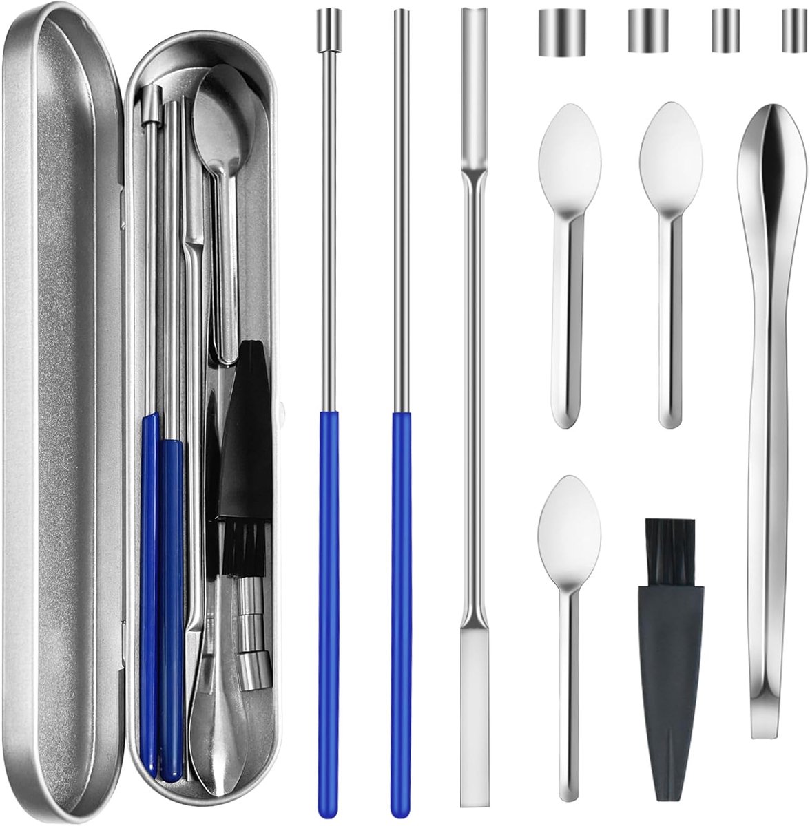12 stuks veelzijdige capsulevulgereedschapsset voor pillen, laboratoriumscoop, dual-end lange lepel en kruidenstamper, ideaal gereedschap voor medicatie en supplementen, alle maten 000 00 0 0