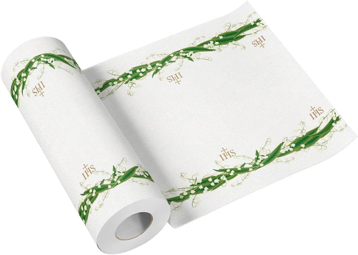 - Airlaid Tafelloper (40 x 2400 cm) I Tafeldecoratie voor Communie, Vormsel, Bruiloft, Verjaardag, Tuinfeest, Doopsel I Tafelversiering Elegant Tafellint I Witte Bloemen