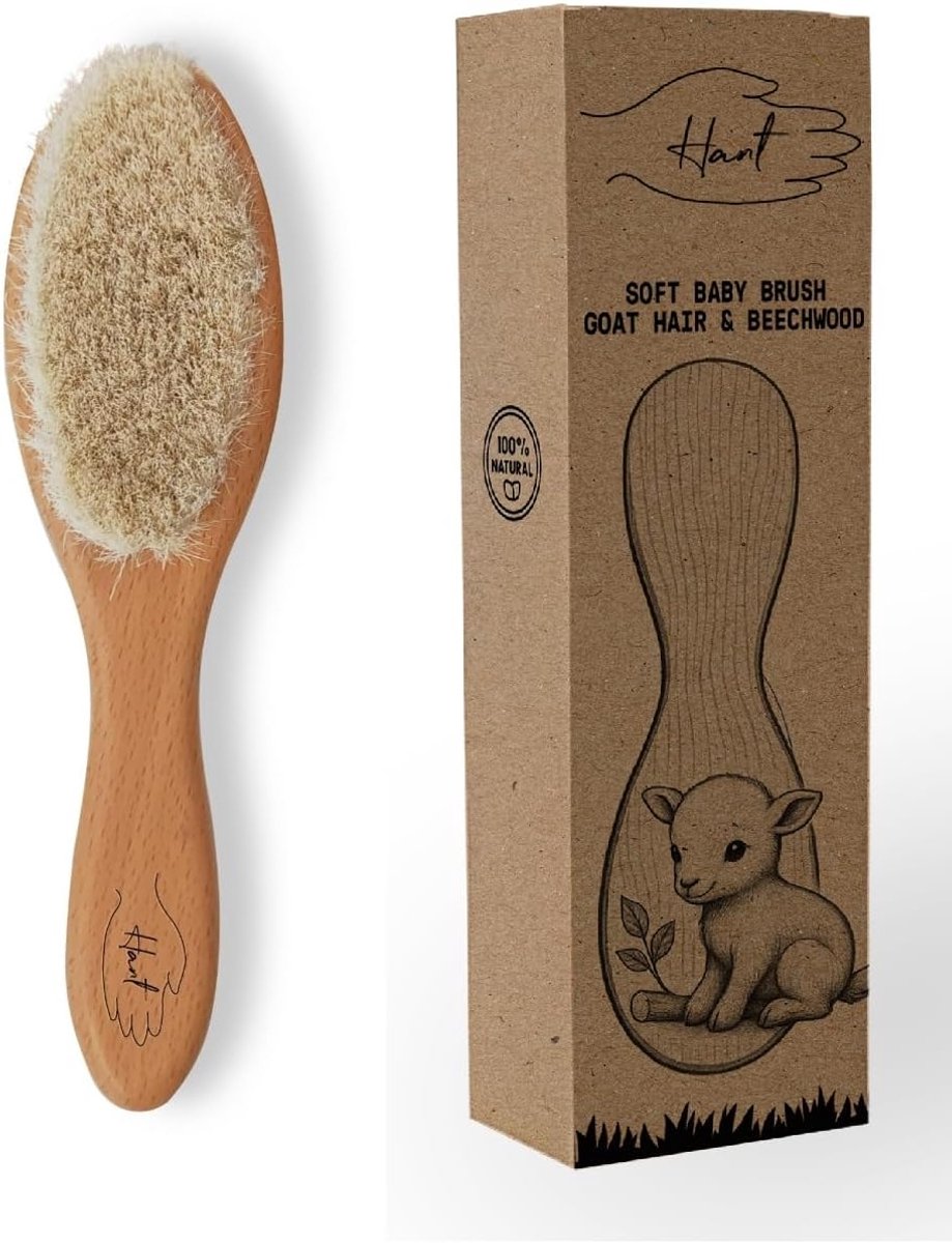 Babyborstel - 100% Natuurlijk Geitenhaar - Zachte Houten Borstel - Ideaal voor Schaalpmassage - SnelShoppen