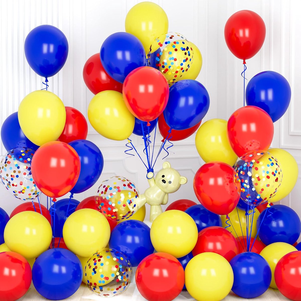 Ballonnen blauw, rood, geel, 30 stuks, 30 stuks, 30 cm, mat rood, geel, blauw, confetti, latex ballonnen voor meisjes en jongens, verjaardag, bruiloft, babyshower, jubileum, zonnebloem,