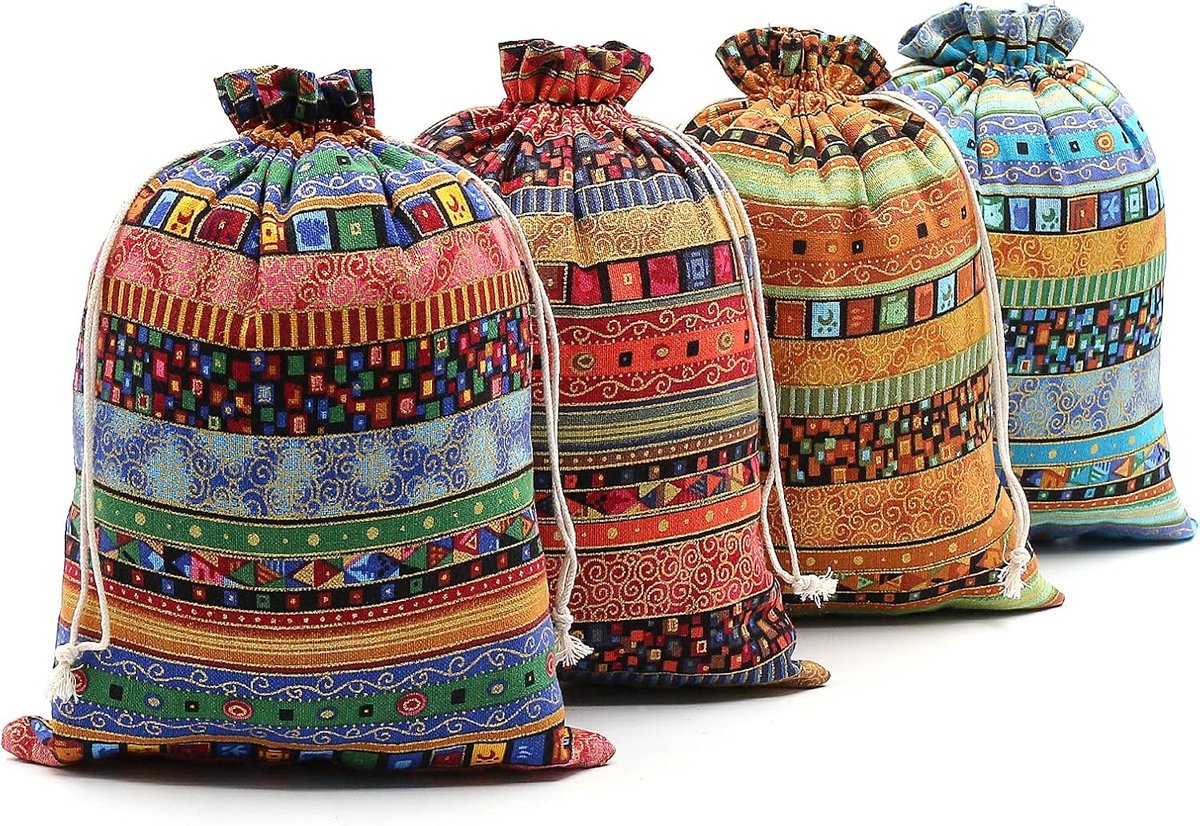 20 stuks Egyptische etnische stijl linnen jute tas, lichtgewicht geschenkzakken ademende sieraden zakjes met trekkoord verpakking opslag jute zakken voor bruiloft, feest, verjaardag, doe-het-zelf ambachten (17x24cm)