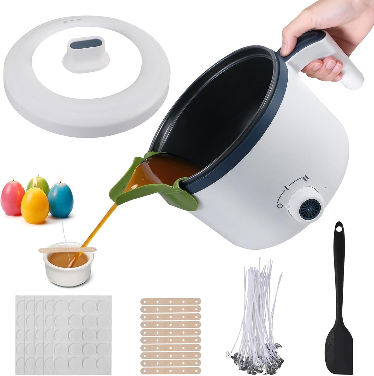 Elektrische wassmelter voor kaarsen, 1,8 l, wassmelter voor reparatieset, lontstickers, centreerapparaat, roerlepel inbegrepen, waxeters voor doe-het-zelf gietvormen Kerstmis
