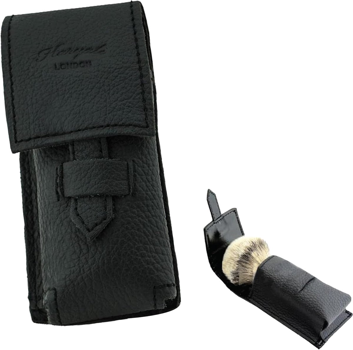SnelShoppen - Kolux Leren Scheerkwast Tas voor Reizen, Handgemaakt van Echt Leer, Bescherming voor Scheerkwasten met 20-25mm Knopen, Perfect als Cadea