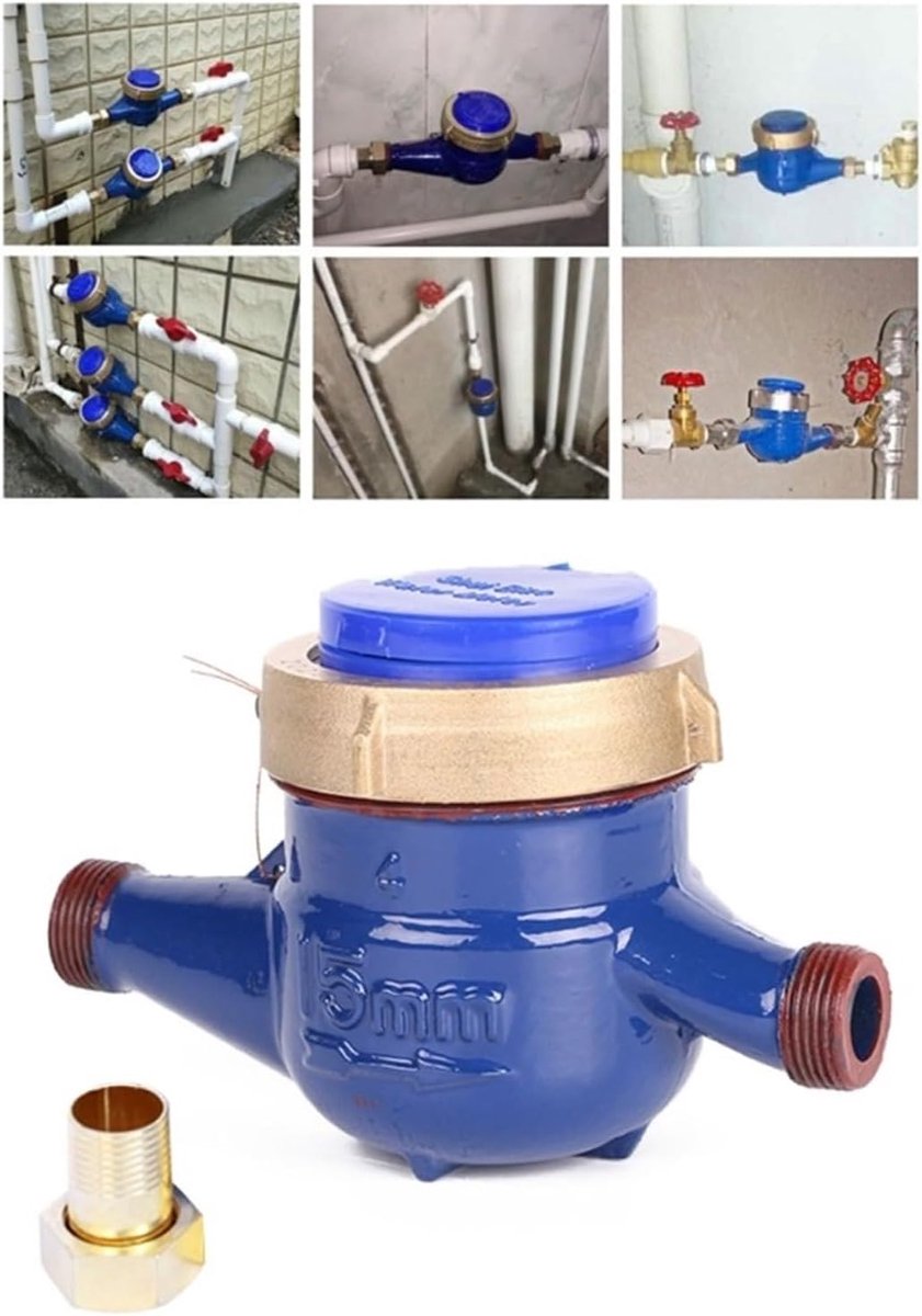 Waterstroommeter Metaal - Tuinslang meter - Waterverbruik meten - Duurzame bouw - DN15 - Metaal