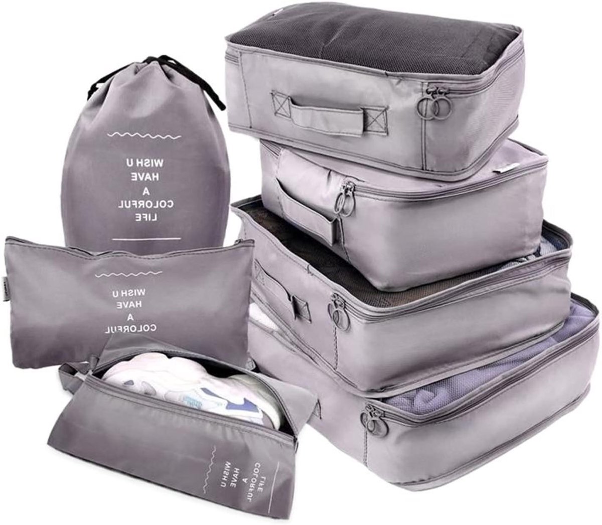 Reis Organizer Set - Koffer Organizer - Kleding Opbergen - Mesh Bovenkant - 7 Stuks - A