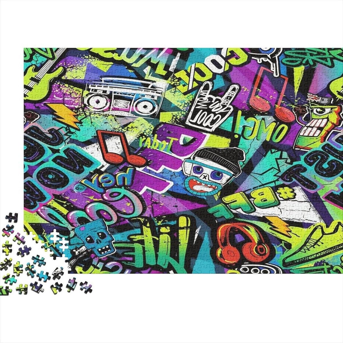 Graffiti Puzzel - Legpuzzel Puzzelspel - Ontspanning Thuis - Gerecycled Materiaal - 70 x 50 cm - Kleurrijk