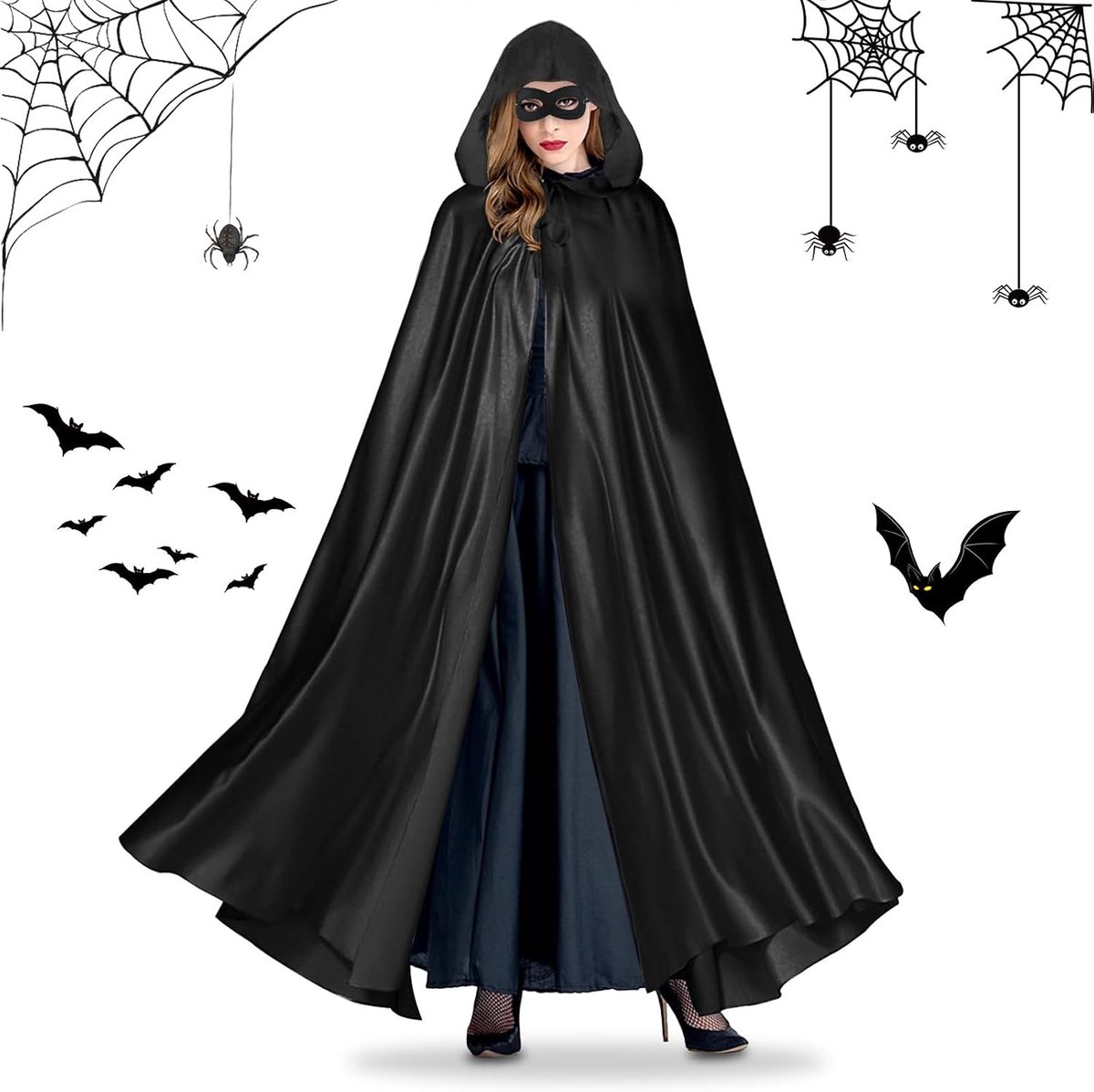 Unisex Halloween Cape met Oogflap voor Volwassenen en Kinderen, Perfect voor Cosplay, Feestjes en Carnaval, Zwart