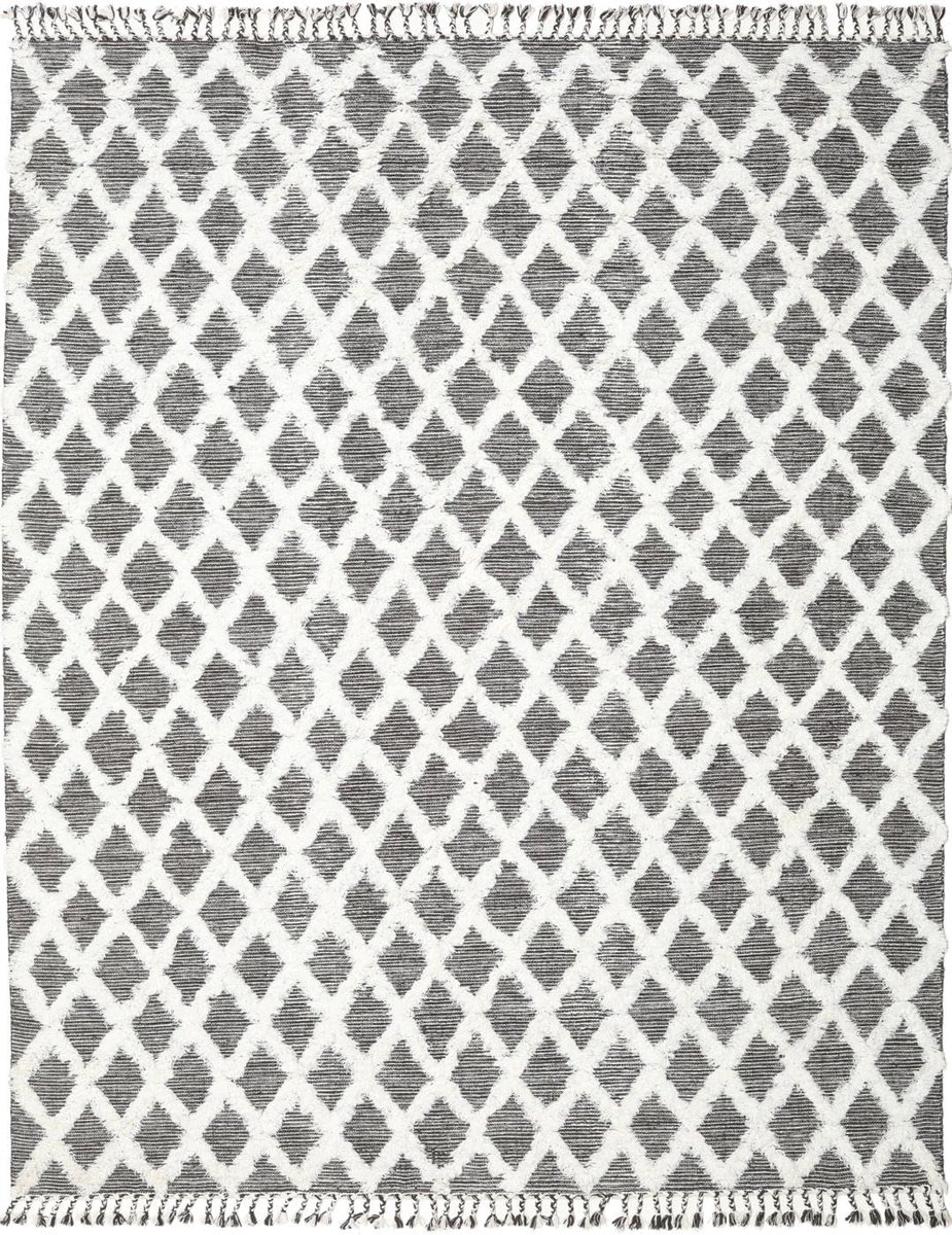SnelShoppen - Modern Kelim Tapijt Inez, Laagpolig, 200 x 300 cm, Rechthoekig, Wol, Donkerbruin/Wit, Geschikt voor Woonkamer, Slaapkamer, Eetkamer, Keu