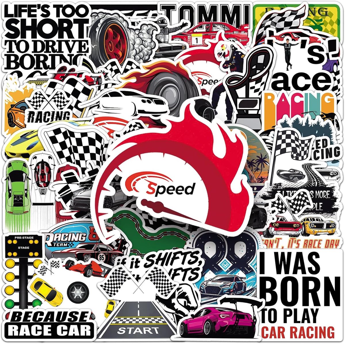 Pack of 50 Racing Competition Stickers, Cartoon HD Motorcycle, Car Stickers for Children, Teenagers and Adults - ShopVlot