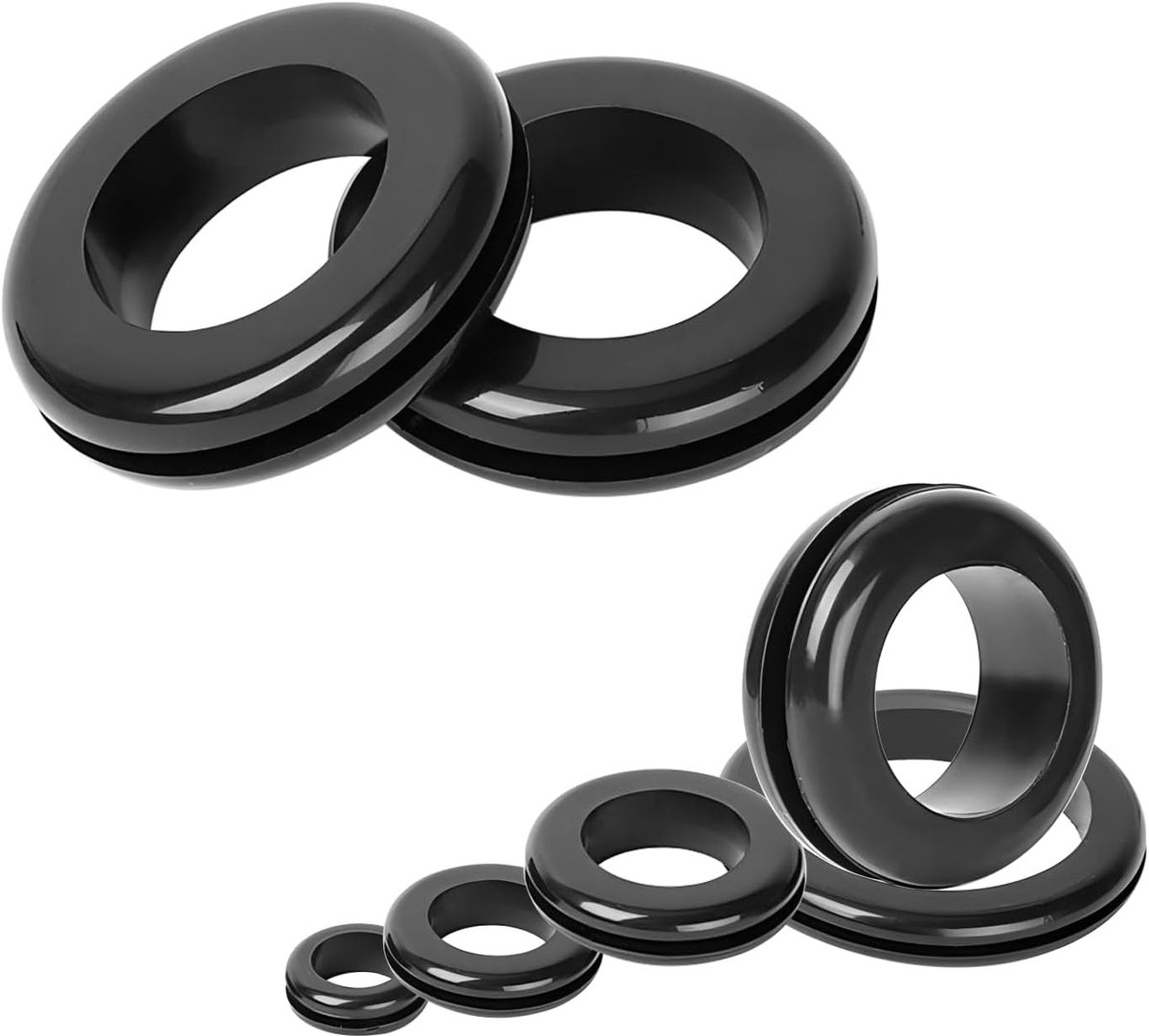 Pack of 20 rubber eyelets, opening 12 mm, installation diameter 15 mm, rubber thread feed, rubber caps - ShopVlot