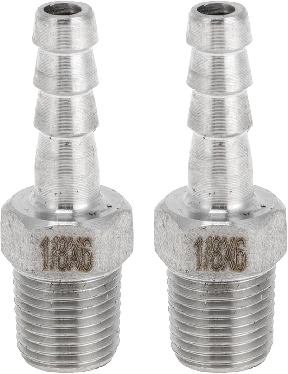 SnelShoppen - RVS Barb Fittingen, 15/64 Inch Barb 1/8 BSPT Mannelijke Slangverbinder voor Lucht Water Olie Gas Brandstof, 2 Stuks