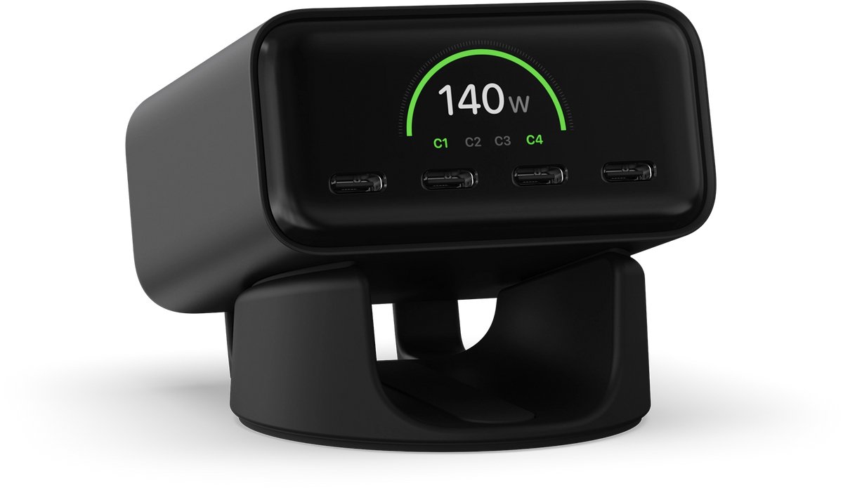 Satechi ChargeView Desktop Oplader (140W) – Biedt tot 140W voor Efficiënt Opladen – Voorzien van 4 USB-C Poorten – Gebruikt GaN Oplaadtechnologie voor Verbeterde Prestaties - Zwart