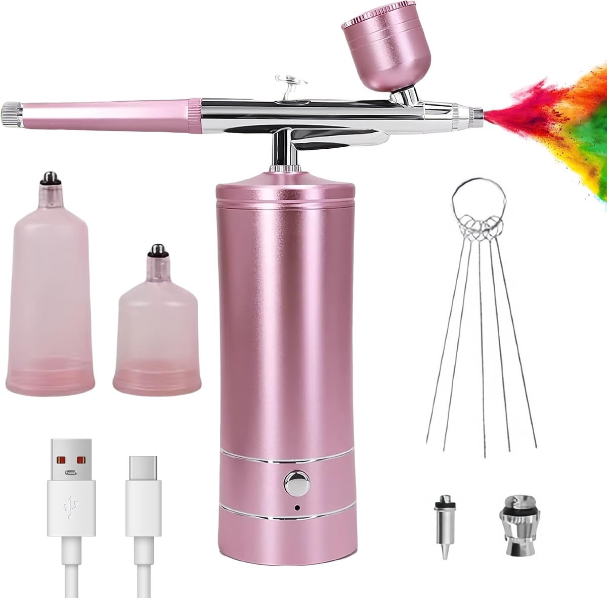 Airbrush set met compressor - multifunctioneel en draagbaar - roze - ideaal voor nagelontwerpen - ShopVlot