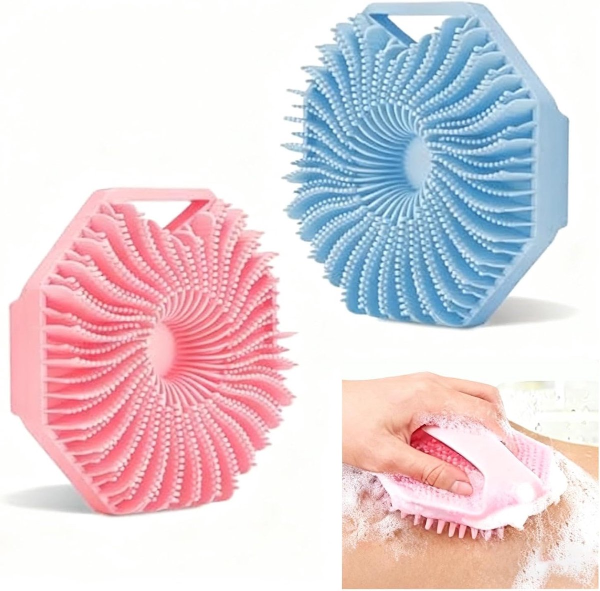 SnelShoppen - Silicone Doucheborstel Set van 2, Soft Body Brush met Handvat en Ophangring, Silicone Scrubber voor Diepe Reiniging en Haarmassage