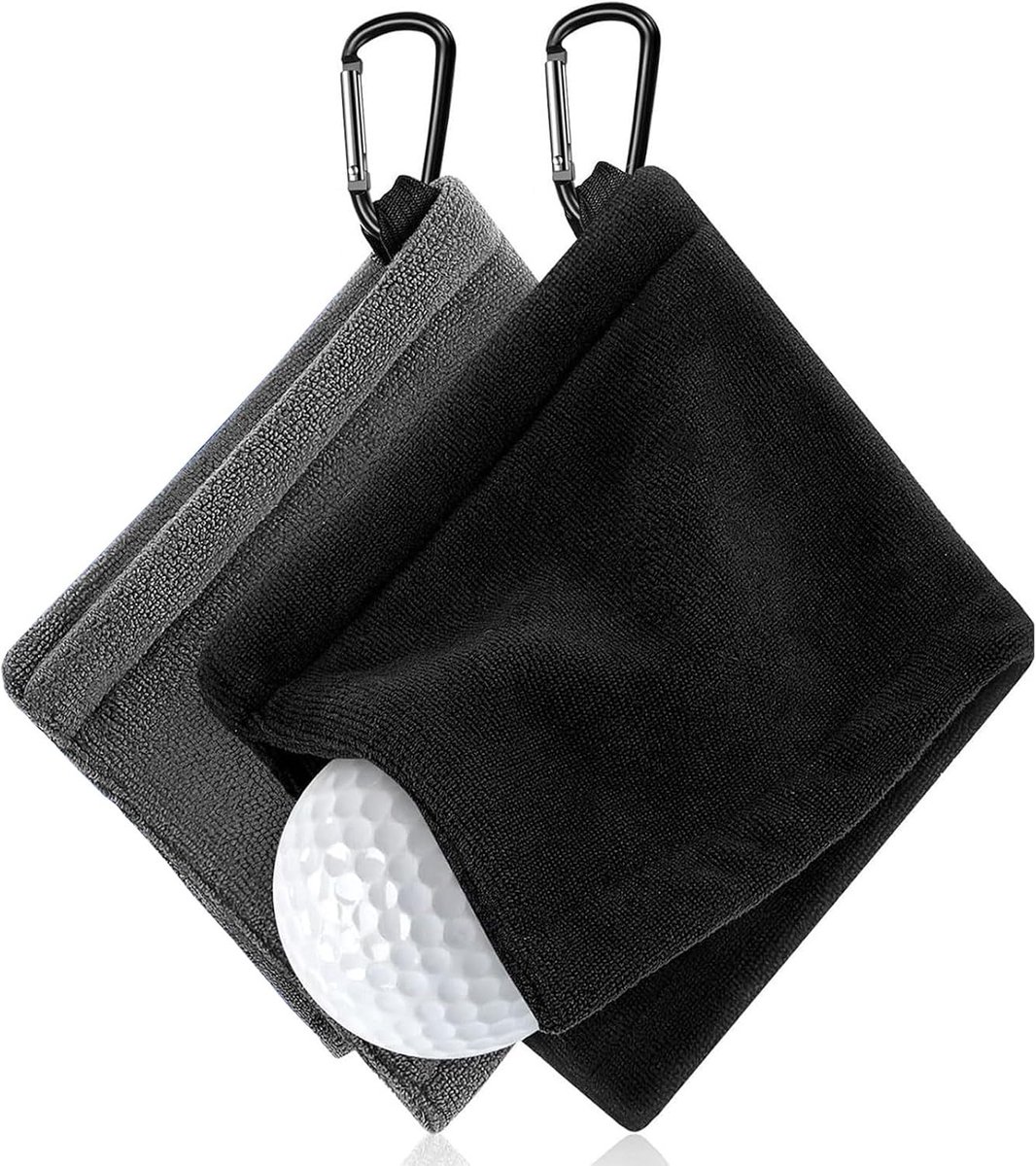 Golfhanddoek 2-delige set - 5 x 5 inch microvezel - snap sluiting - ideaal voor schoonmaken golfballen - ShopVlot
