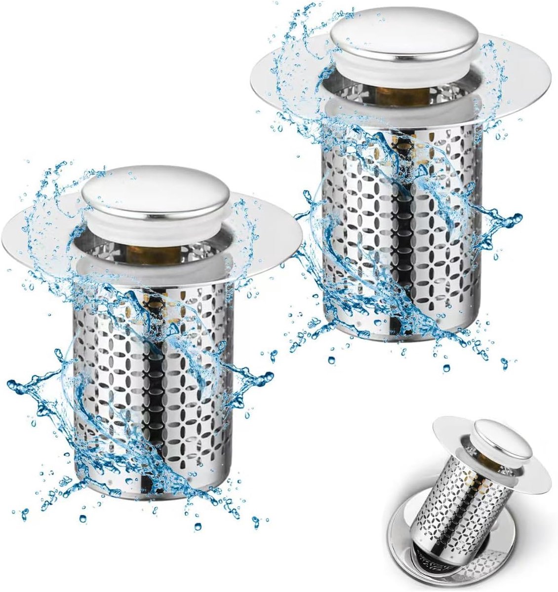 2 Pcs Stainless Steel Pop Up Drain Strainer Drain Stopper, Sink Stopper, Drain Strainer, Universal Pop Up Sink Plug - ShopVlot