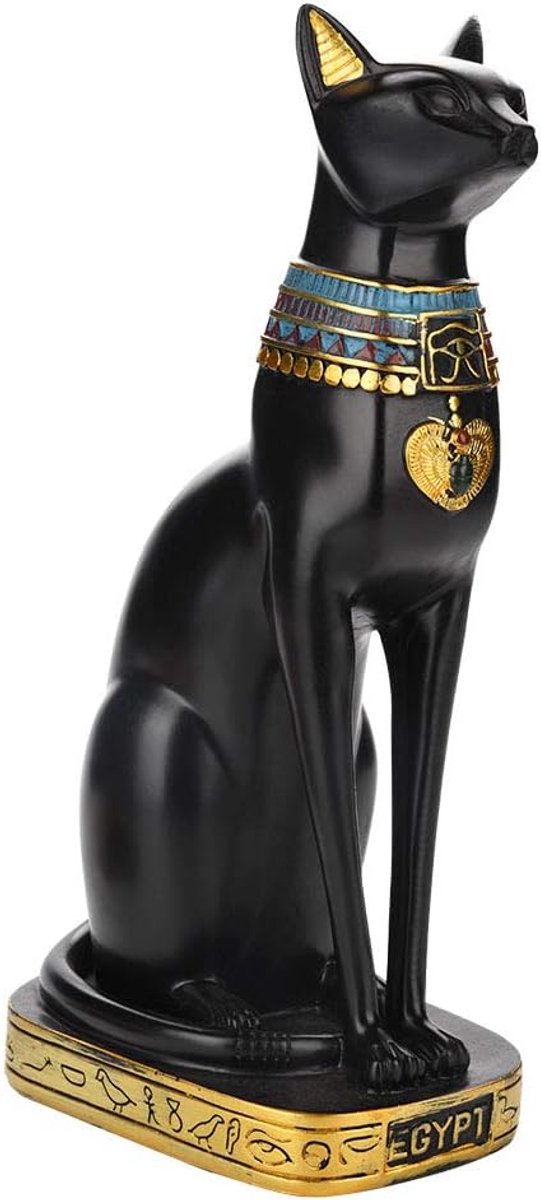 SnelShoppen - Egyptische Kat Standbeeld, Houten Verzamelbeeldje, Decoratieve Beeldjes, Huishoudelijke Versiering, Cadeaus, Thuisdecoratie, Zwart Goud