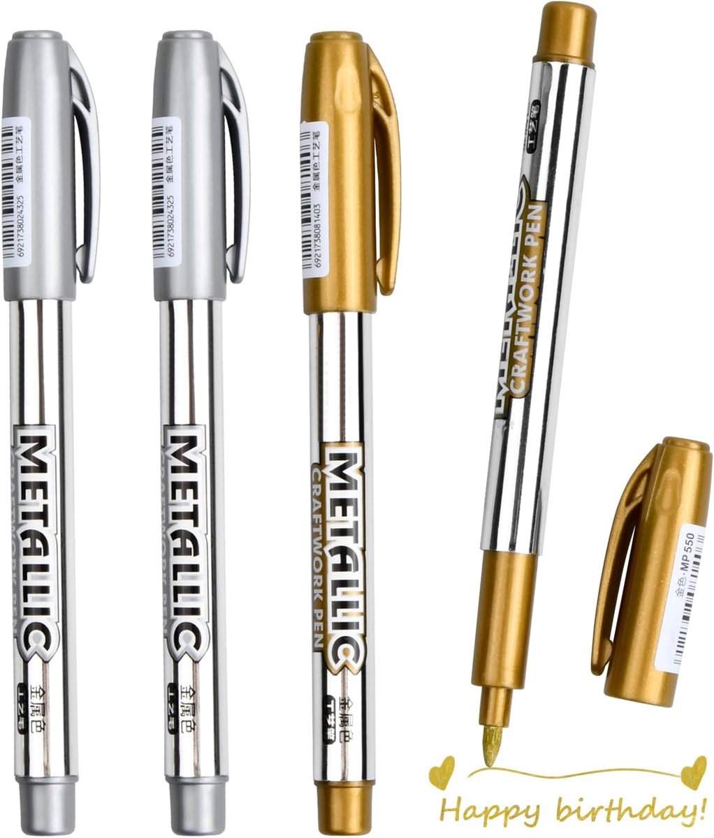 Set of 4 Gold Silver Metallic Highlights, Glossy Highlights, Permanent Acrylic Markers for Card Making and Painting - ShopVlot