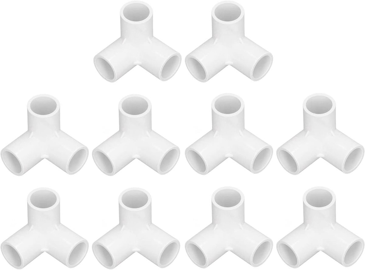 SnelShoppen - 3 Way T-Pijp Fittingen Set van 10 Stuks - Snelle Verbindingsstukken voor 20mm PVC - Ideaal voor Tuin, Meubels, en Constructies
