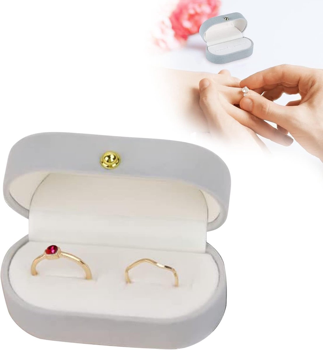 SnelShoppen - Elegante Velours Ringdoos 70 x 35 x 32 mm voor Ringen, Oorbellen, Sieraden, Trouwaanbiedingen, Verlovingen, Grijs