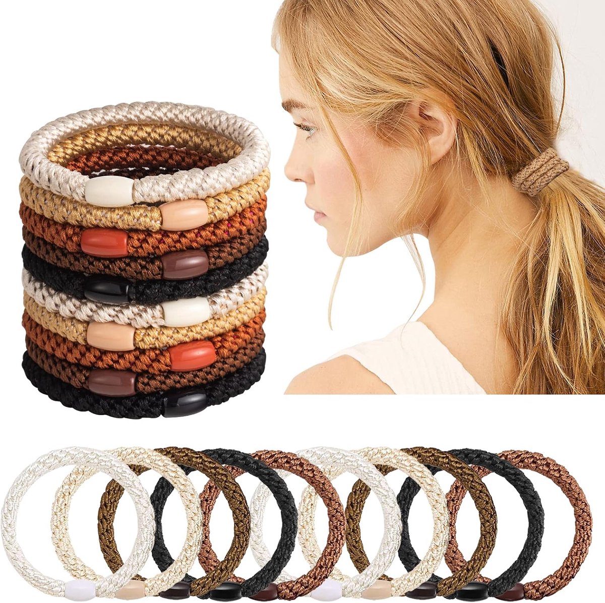 Elastic Hair Bobbles for Girls Braided No Pull or Damage Ponytail Holders No Metal Elastic Hair Bands for Women Girls - ShopVlot