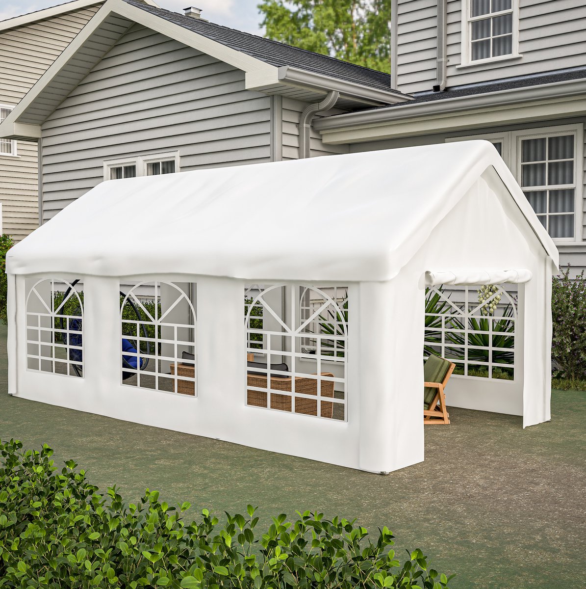 MODENUIT Garagetent – 299 x 598 x 283 cm – Staal – Wit – Met Afneembaar Dak en Zijkanten
