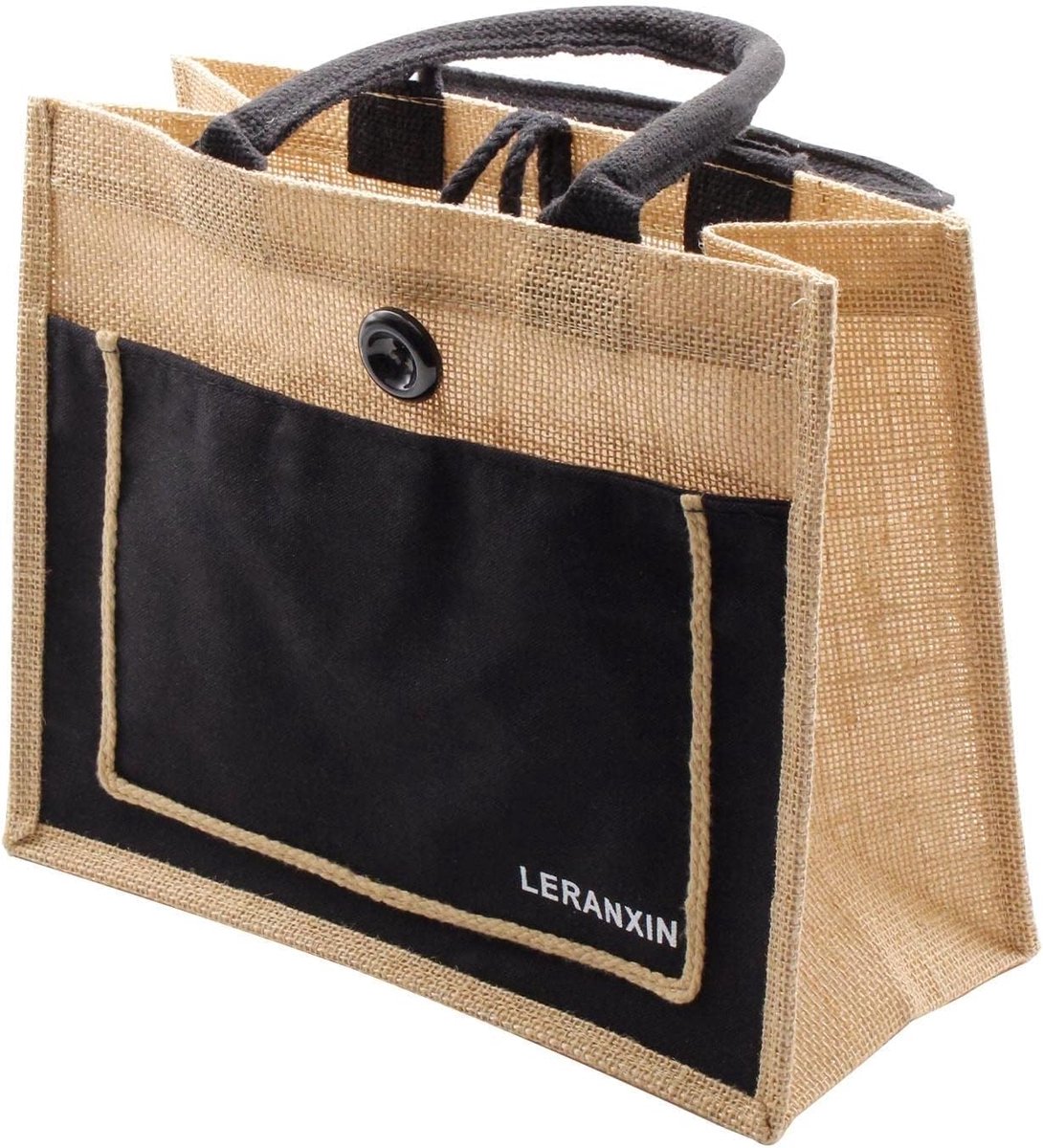 SnelShoppen - Jute Tas 31 x 25 cm, Herbruikbare Winkeltas met Gesp, Ruime Shopping Bag voor Camping, Uitgaan en Dagelijkse Boodschappen