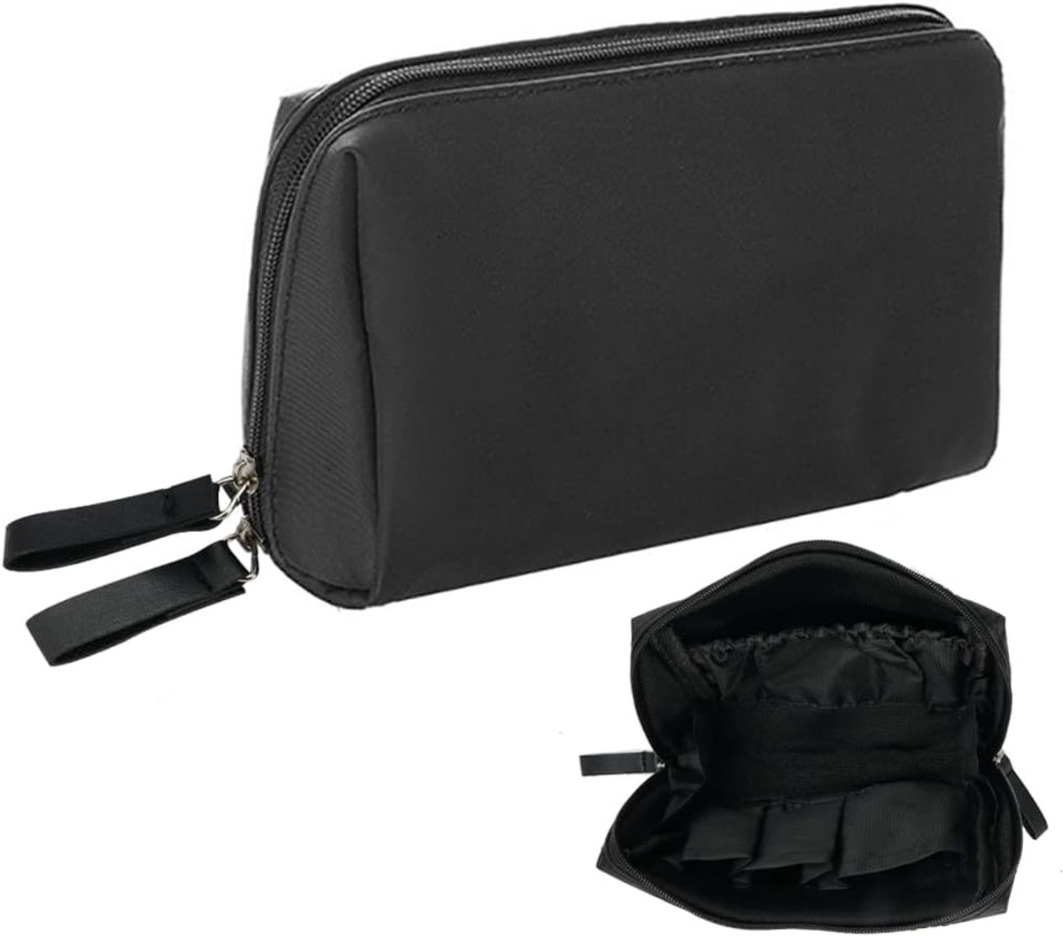 SnelShoppen - Dames Cosmetica Tas - Nylon Waszak - Kleine Draagbare Multifunctionele Organizer - Mini Reistas - Zwart - Ideaal voor Reizen, Feestjes e