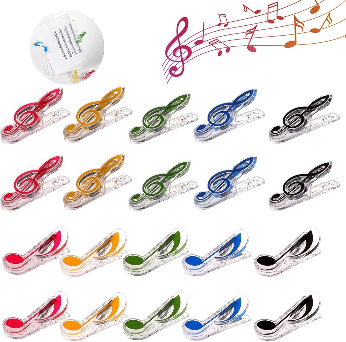 20pcs Book Page Clip, Music Clip, Music Clip, Violin Key, Decorative Music Holder, for Page Page Page (5 Colors) - ShopVlot