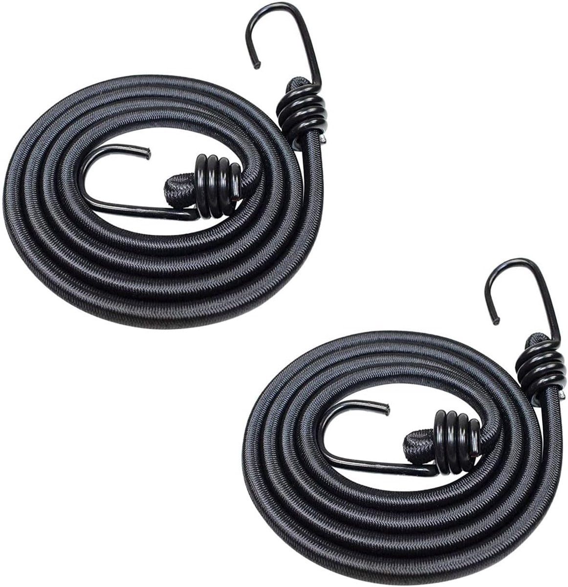 SnelShoppen - 2 Stuks 2m Bungee Koord met Haak - Lange Bungee Straps - Zware Kwaliteit Luggage Tie Downs - Zwart Elastisch Touw voor Motorfiets, Auto,