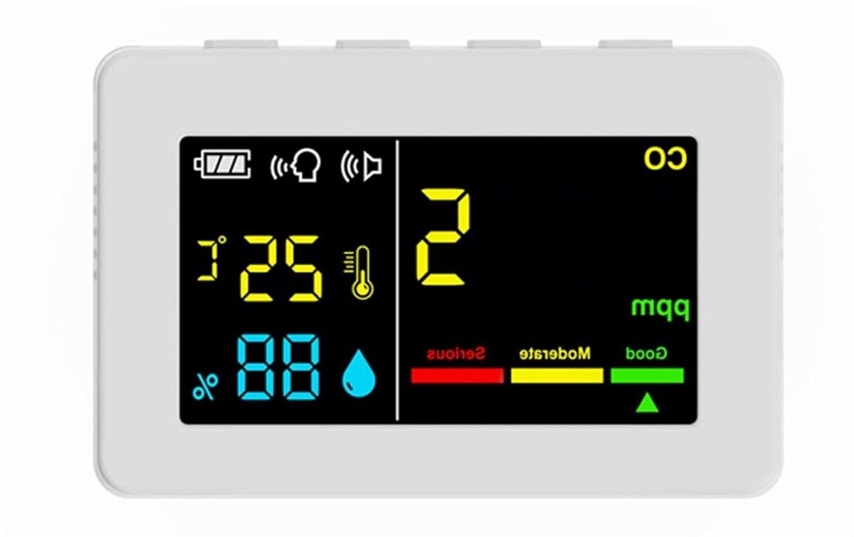 Luchtkwaliteit Monitor - CO Melder Temperatuur - Binnenlucht Meten - 3-in-1 Detector - 84 x 55 x 20 mm - Zwart