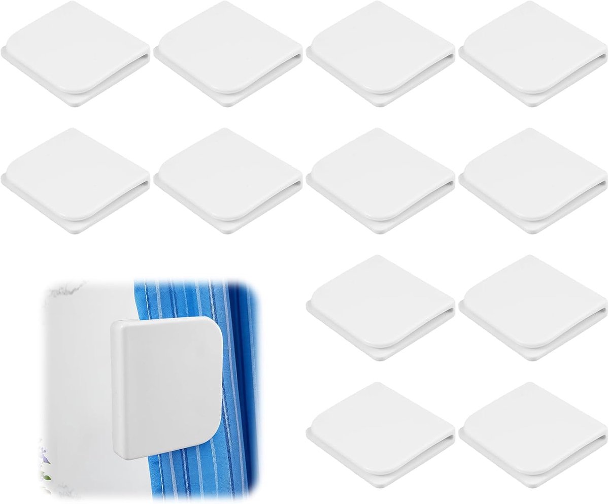 SnelShoppen - 12 Stuks Zelfklevende Gordijnclips Winddicht Splash Clips Wit, Badkameraccessoires voor Morsen van Douches, Ideaal voor Badkamer en Thui