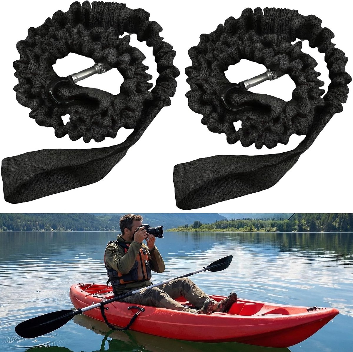 2 pieces kayak safety leash, paddle leash, kayak paddle leash, with carabiner, suitable for kayak and canoes - ShopVlot