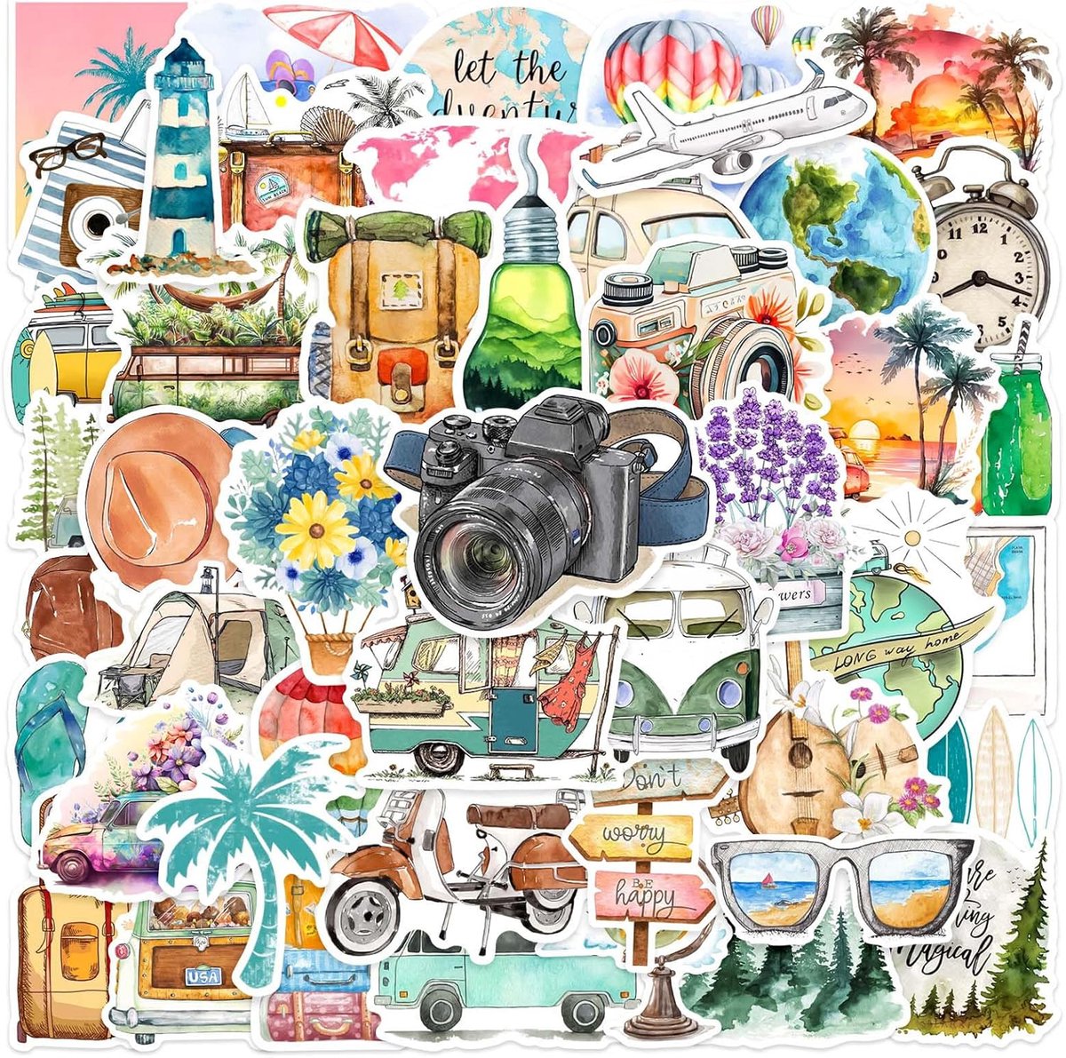 Reisstickers 50 stuks - Mini-formaat - Waterdicht en scheurvast - Perfect voor scrapbooking - ShopVlot