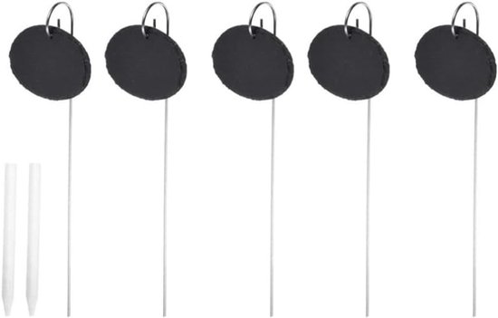 SnelShoppen - Set van 5 Slate Plant Labels - Herbruikbare Weerbestendige Tuin- en Kruidenlabel met 40 cm Stok - Ovalen Slate Labels voor Tuin en Keuke