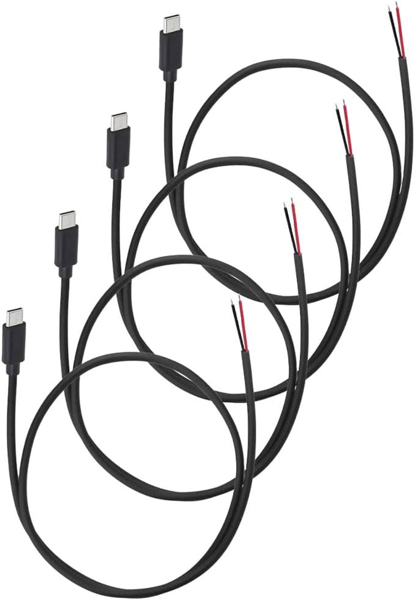 USB type C Pigtail kabel 22AWG, 4 stuks 30 cm 5 V 3 A stroomkabel met USB-stekker naar 2-draads open uiteinde, USB - ShopVlot