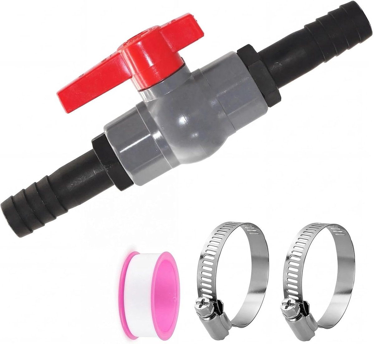 Kugel Valve with Hose Connection for Pool, Shut-Off Valve PVC Valve 1 1/4 Inch (40mm) Female Thread and Hose Fittings - ShopVlot