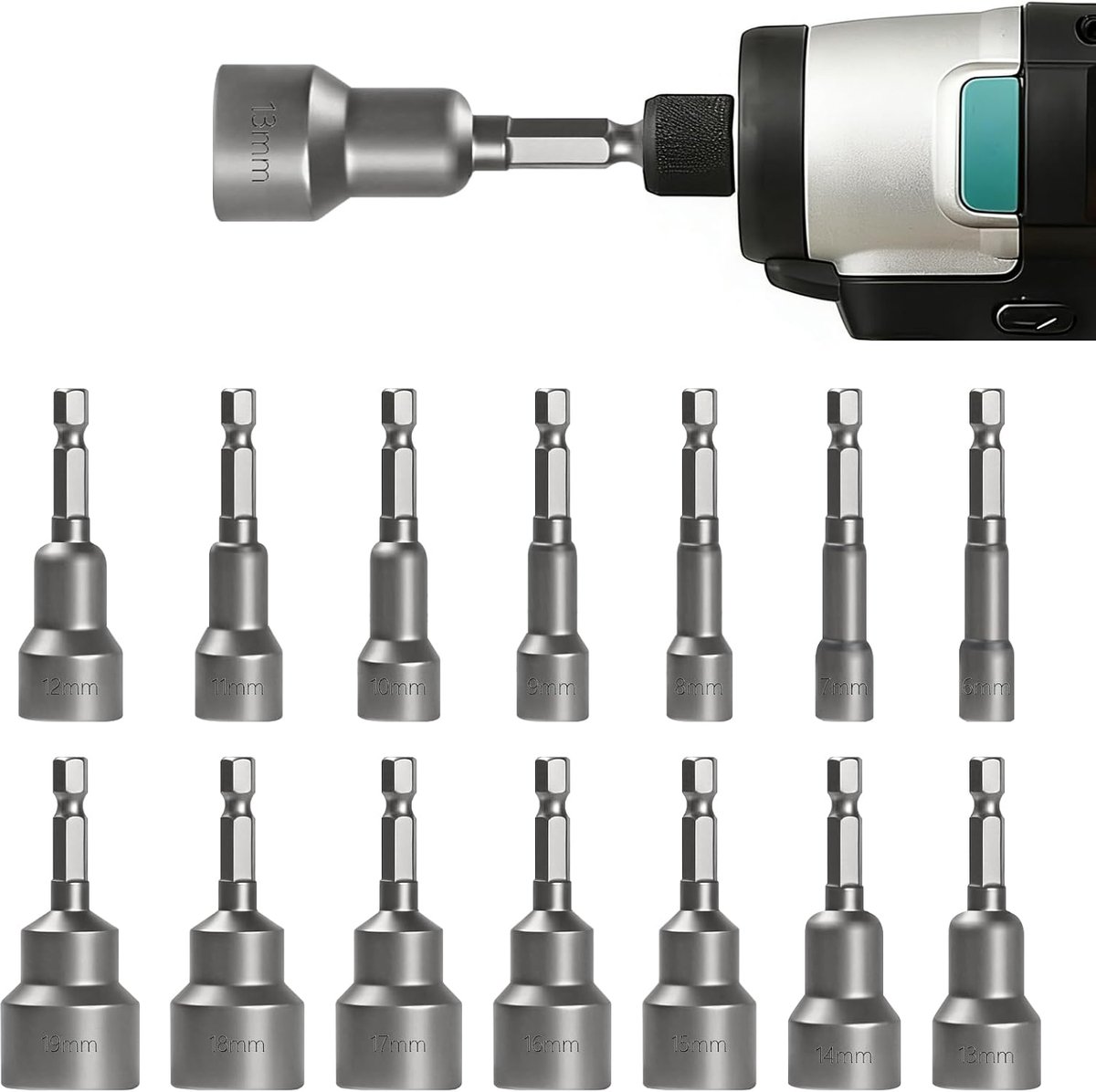 SnelShoppen - 14-delige Magnetische Hex Steeksleutel Set 6-19mm 1/4 Inch Schacht Caps voor Boormachine en Schroefmachine voor Klussen en Techniek
