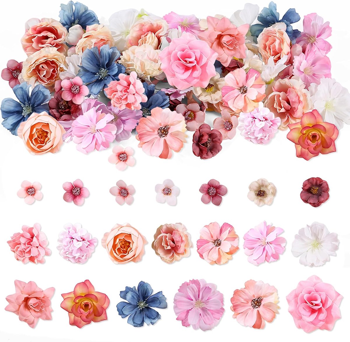 SnelShoppen - 70 Stuks Kunstbloemen voor Creatief Gebruik, 2-5cm Kleine Kunstbloemhoofden, Zijde Bloemen voor DIY Scrapbooking, Bruiloft, Feest, Thuis