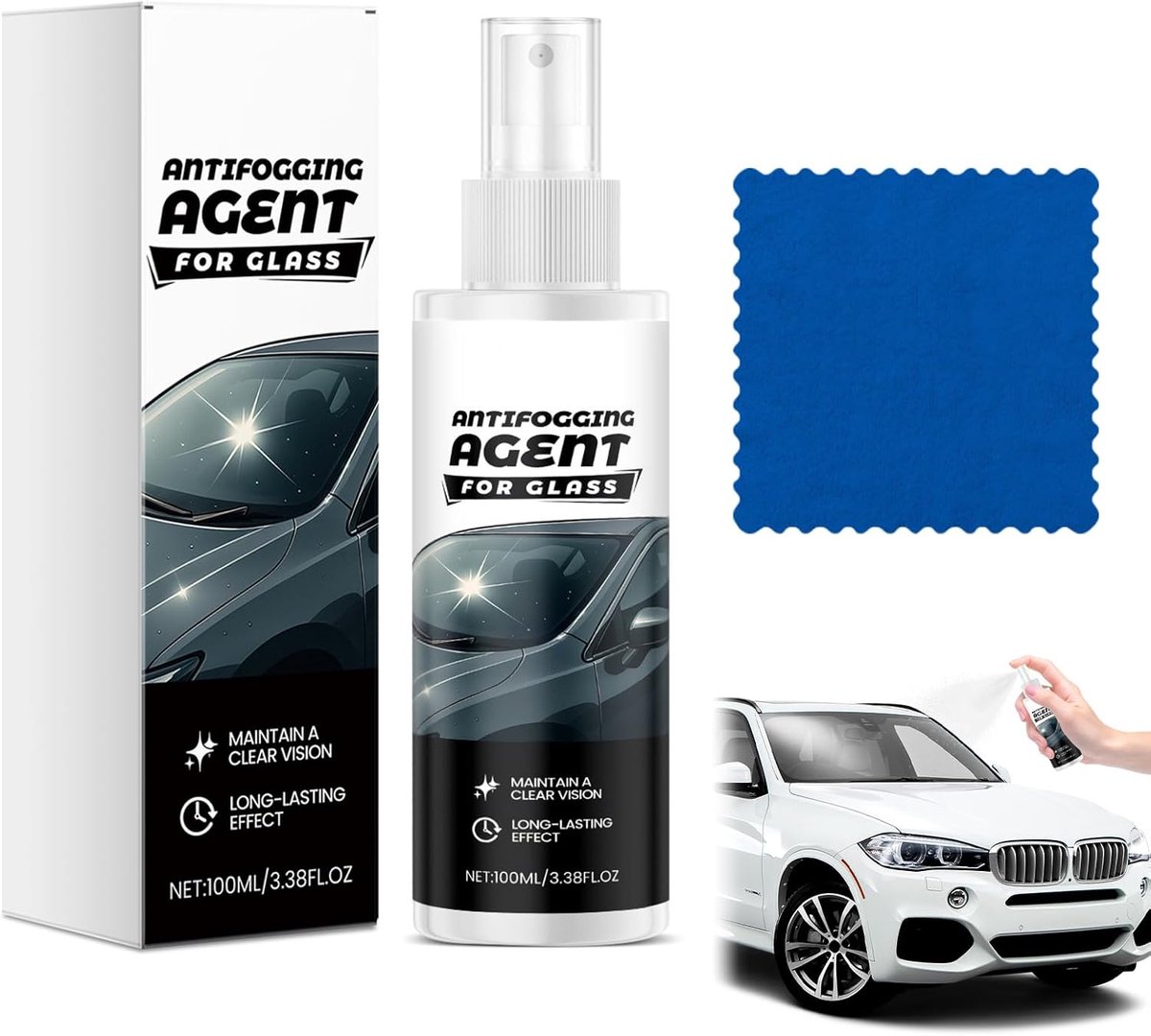 SnelShoppen - 2-in-1 Anti-condensspray voor Autoruiten en Glasoppervlakken - 100 ml Set met Anti-condensdoek - Effectieve Ontvochtiging voor Brillen,