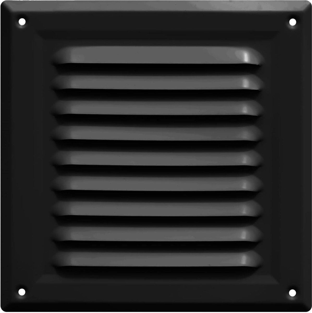 Ventilatierooster - Gevelrooster Luchtrooster - Luchtstroom Reguleren - Insectenwerend Gaas - 17 x 17 cm - Zwart Glanzend